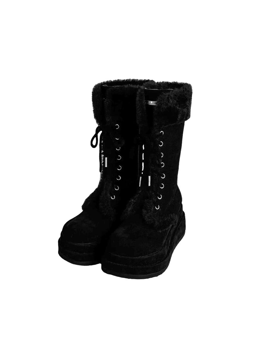 루루서울 Winter Angel Fur Boots (Dark Black/Midi)