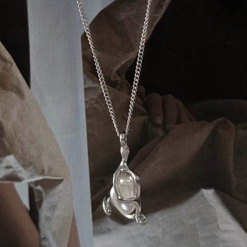 못난이 진주 롱 목걸이 써지컬스틸 체인 데일리 레이어드