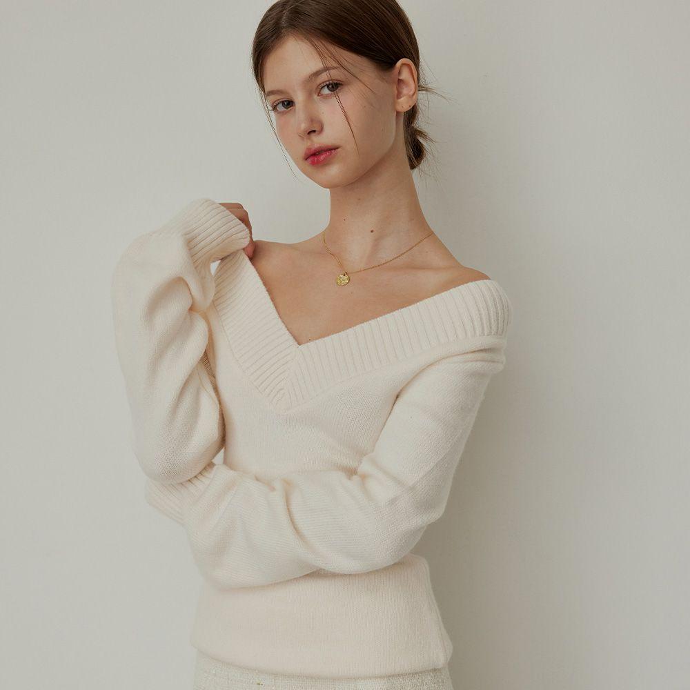 Versailles V-neck knit - IVORY