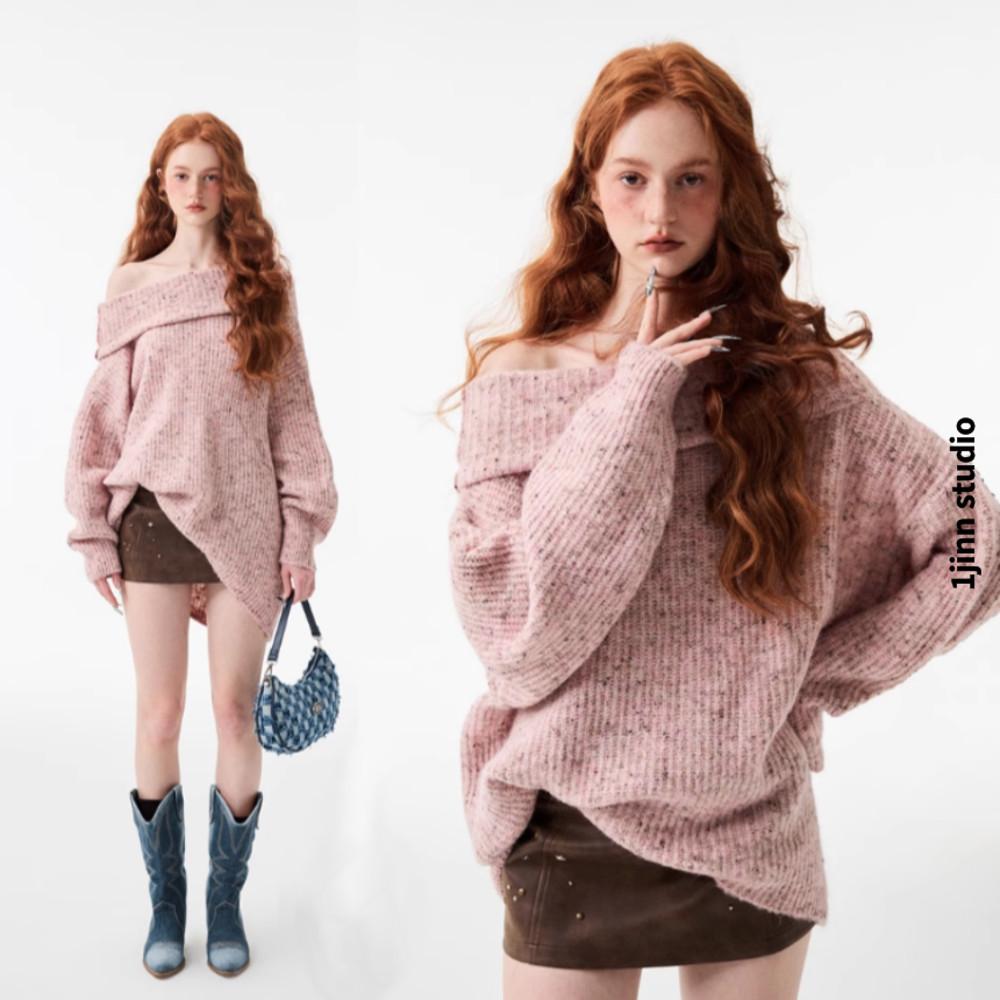 1JINN STUDIO 원진스튜디오 니트 오프숄더 루즈핏 스웨터 레이어드 니트 원피스