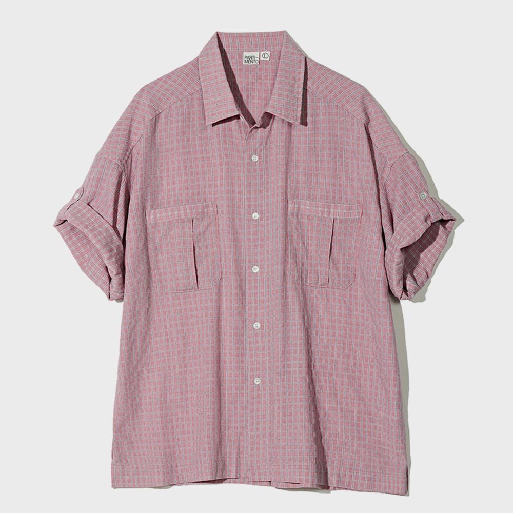 Classic Check Boxy Overfit Roll up Half Shirts Vintage Red