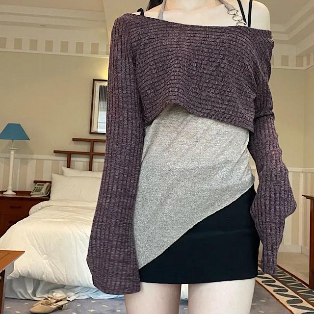 (인기/재진행)오프숄더 크롭니트&나시 코디set (2color)