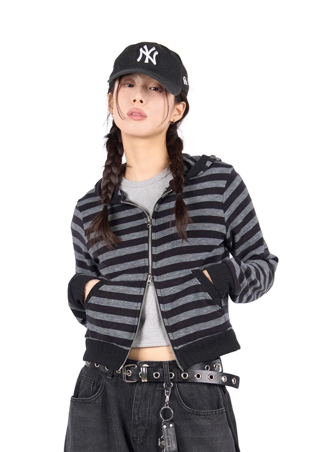 릿킴 KNIT STRIPE HOOD ZIP-UP