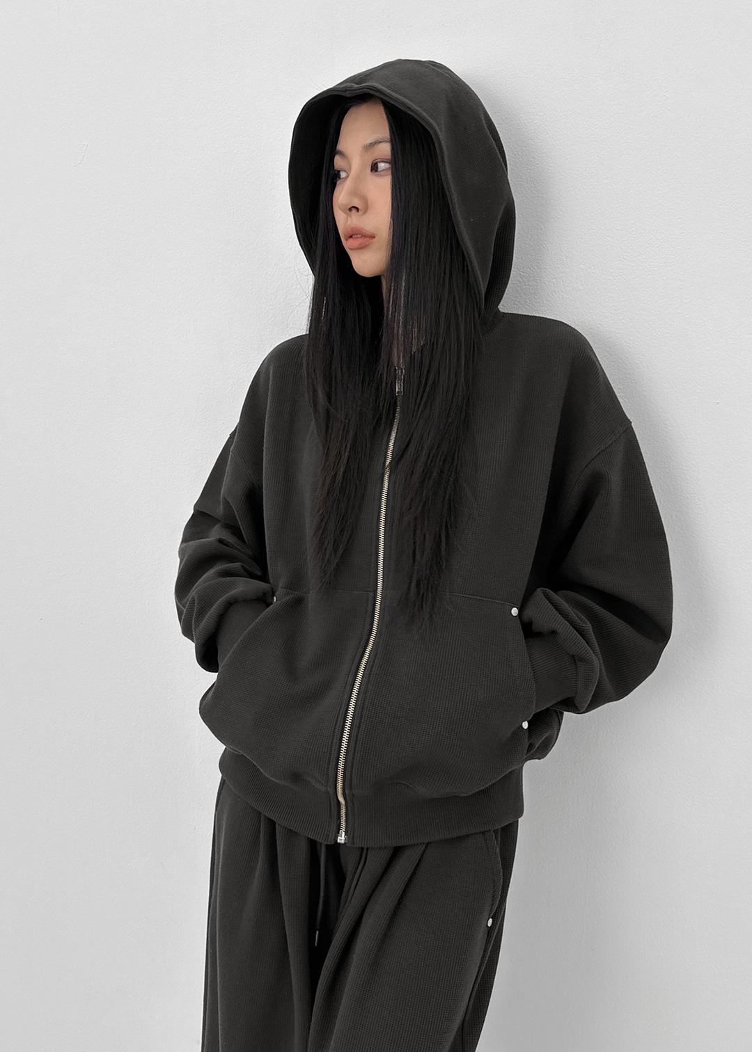 블랙업 [💚봄신상/MADE] 모이트 와플 후드 집업 (세트구매가능)