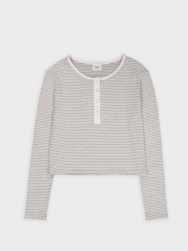Vera Stripe HenleyNeck Tee (Ivory)