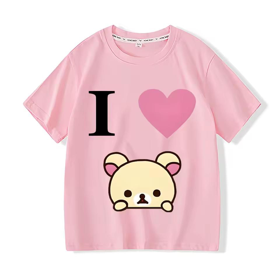 L Love Rilakkuma 페인팅 티셔츠 소년 소녀 아동 의류 만화 반팔 스포츠 패션 streetwear 만화/만화 티셔츠