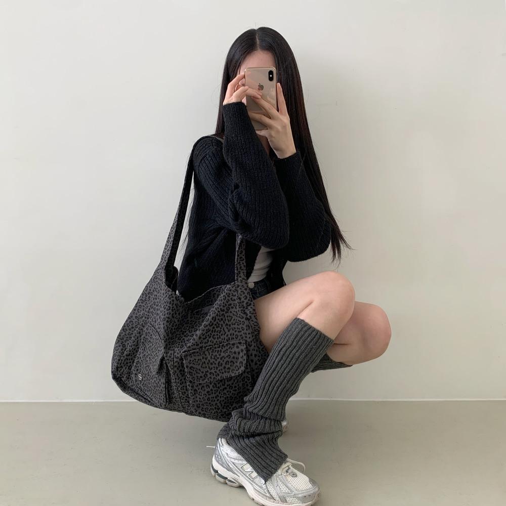 비마이뮤즈 [수납력👍] 페토 레오파드 호피 빅 포켓 코튼 탄탄 보부상 면 숄더백 대학생 가방