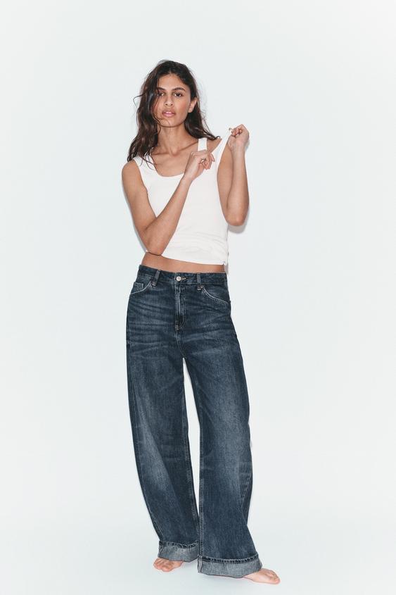 TRF MID-WAIST BAGGY FOLDED JEANS