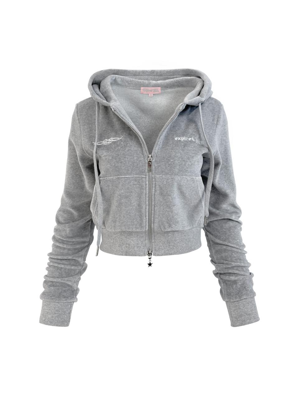 SIGNATURE VELVET HOODIE ZIP UP MELANGE GREY