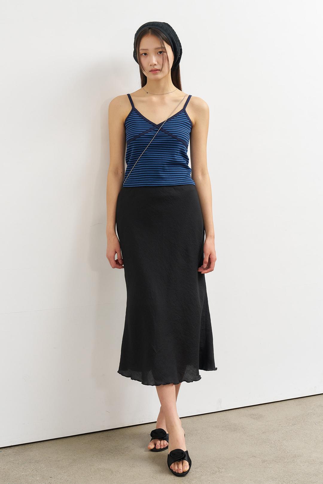 WOMAN 스트라이프 리브드 슬리브리스 [NAVY]