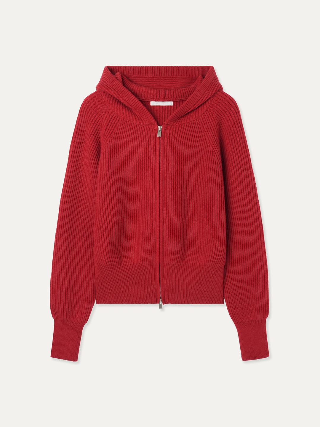 (당일배송) Modal Hooded Zip-Up Knitwear_Red