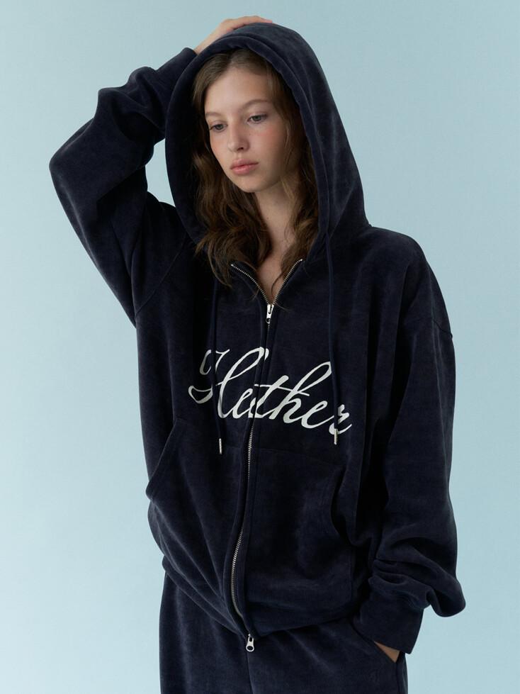 hether boa hoodie zip-up (navy)