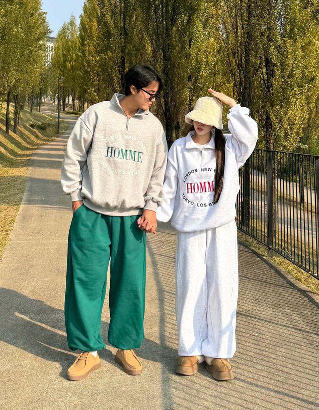 *기모[3컬러/세트가능] 특가 남녀공용 겨울 기모 반집업 자수 맨투맨 와이드 조거 팬츠 트레이닝 세트 커플룩 시밀러룩 데일리룩 꾸안꾸 도톰 빅사이즈 겨울맨투맨 캠핑룩 커플티