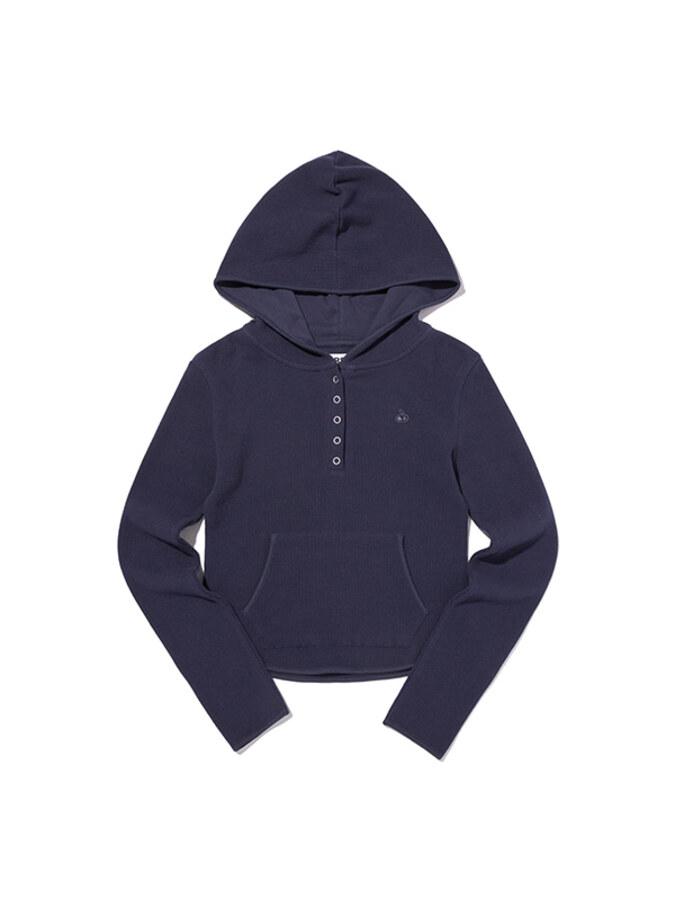 빈티지 그래픽 슬림핏 와플 후디 [다크 네이비]