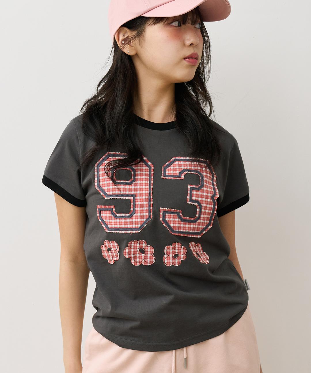 93 플라워 체크 아플리케 링거티 챠콜