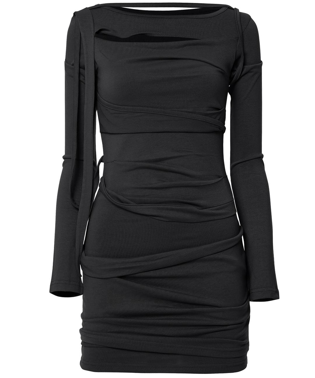 Asymmetrical Draped Long Dress (FL-196_Black)