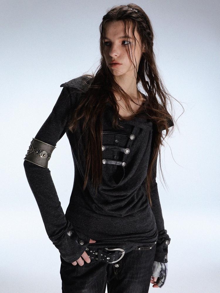 Double Punch Ranger Metal Buckle Knit Hooded Layer Long Sleeve