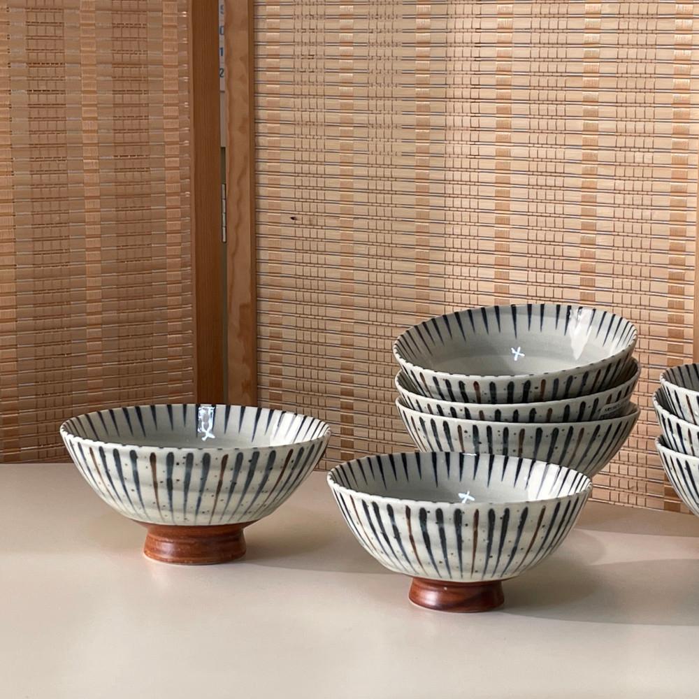 [키친몰] (1+1원쁠원) 아이토쿠사 일본 밥공기 굵은빗살 4 size 혼밥 가정식 그릇 굽 접시