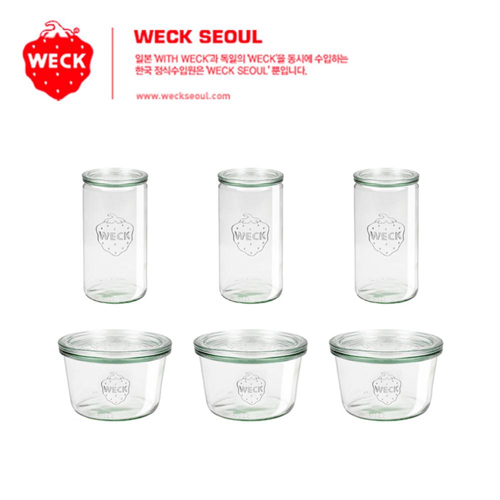 WECK 웩서울 원통형340ml WE975 + 몰드370ml WE741 6개 세트