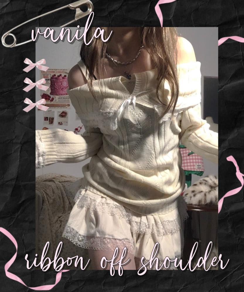 바닐라 리본 오프숄더