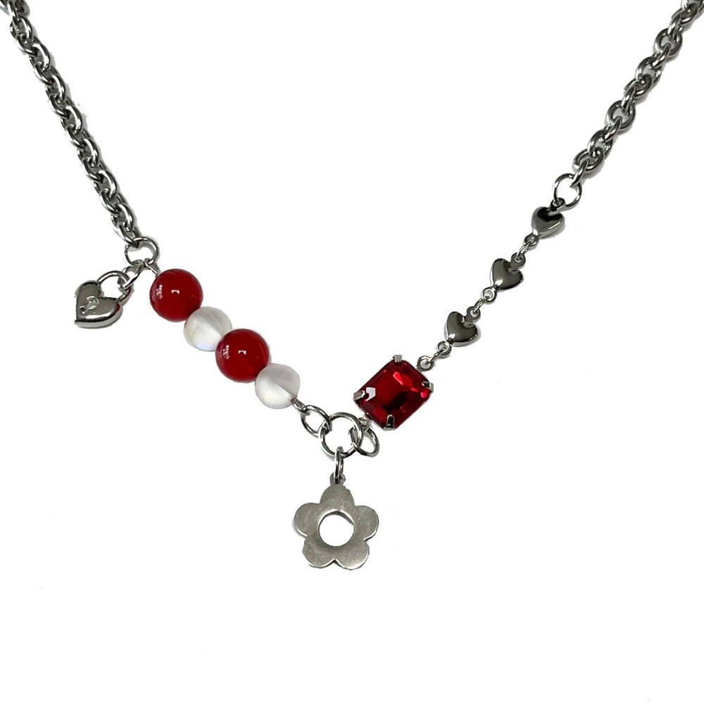 MADE ready Necklace / 비즈목걸이 써지컬 레드 꽃 하트 초커 유니크 키치