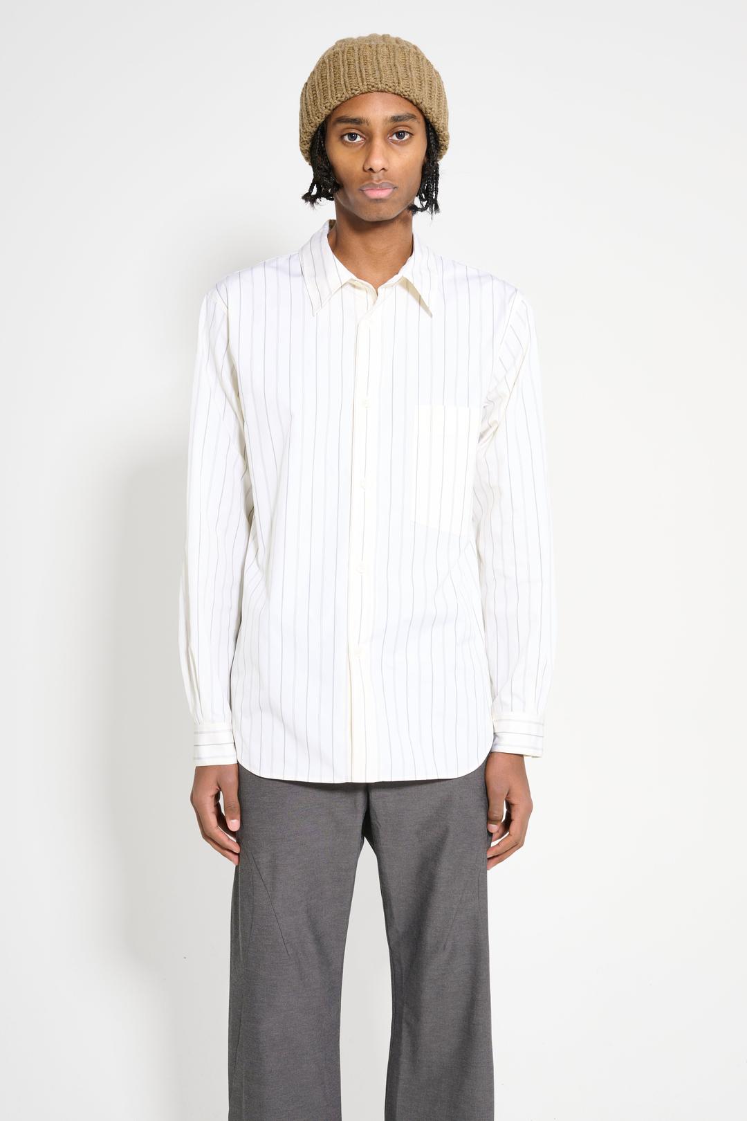 Margaret Howell Basic Shirt Wide Spaced Cotton Stripe Off White / Blac