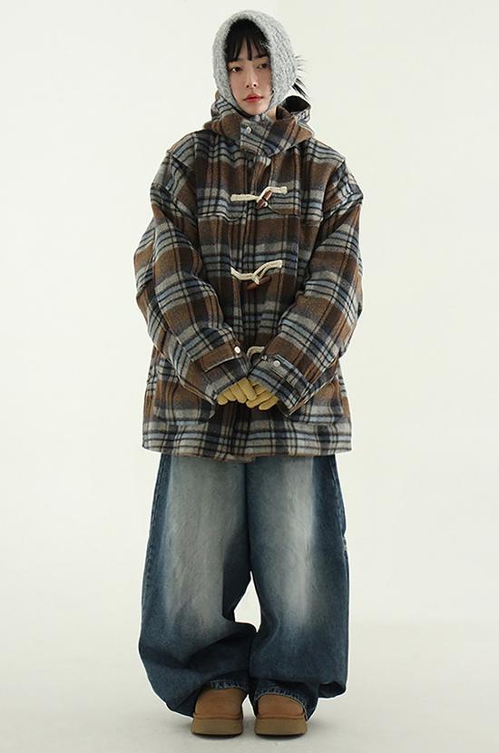 check quilting duffle coat (unisex)