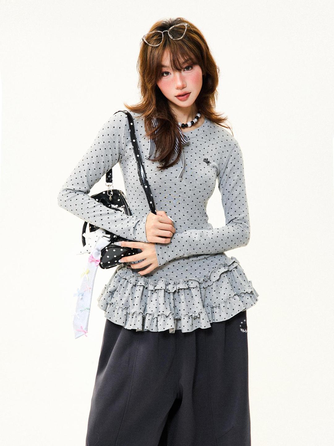 도트 프린트 긴팔 여성용 한정 할인