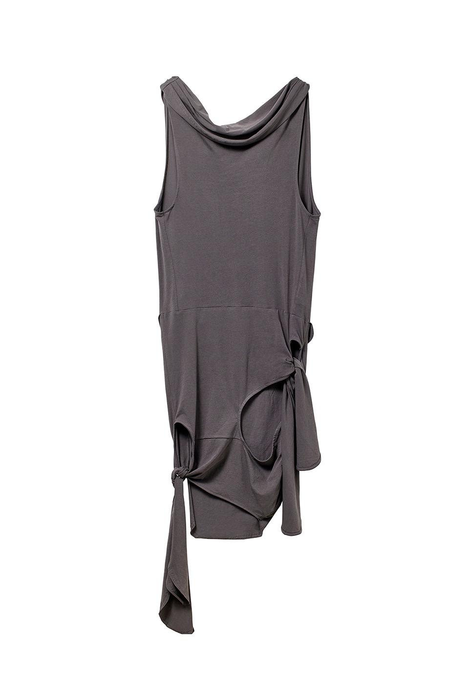 DECONSTRUCTED MIDI DRESS, CHARCOAL