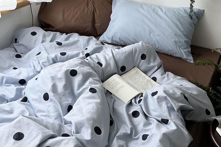 심플 도트 블루 컬러 면40수 침구 이불 커버 세트