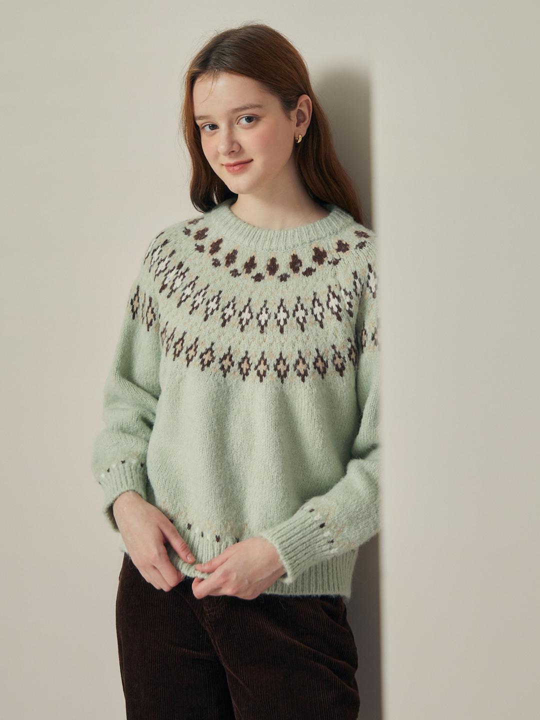 JJ지고트 울 블렌드 노르딕 풀오버 니트 (MINT) GRCP1POW11