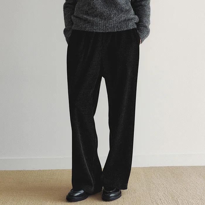 코듀로이 와이드 밴딩 팬츠 - 블랙