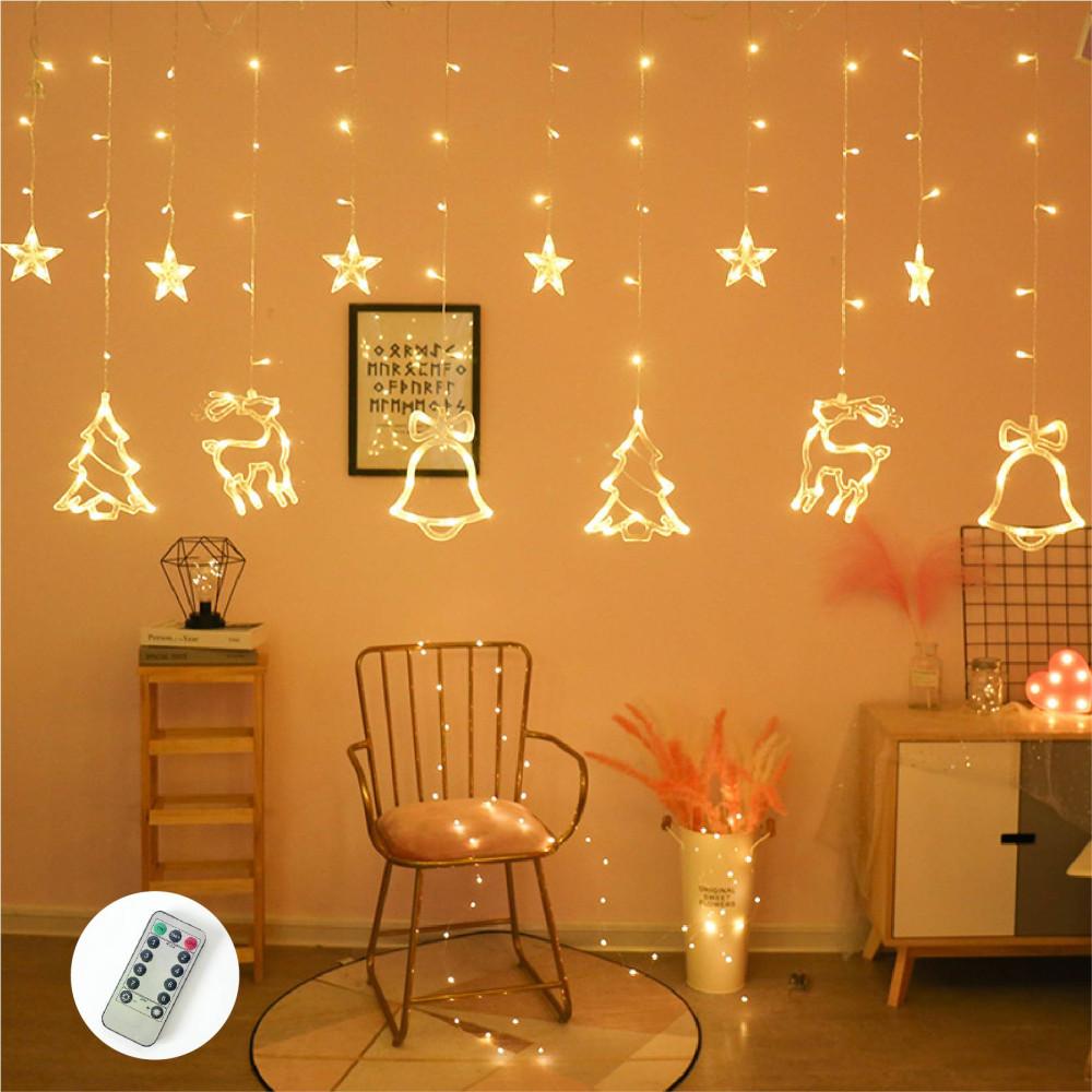 크리스마스 창문 LED 조명 USB 줄전구 거실  캠핑 차박 파티조명 대형 커튼식 루돌프