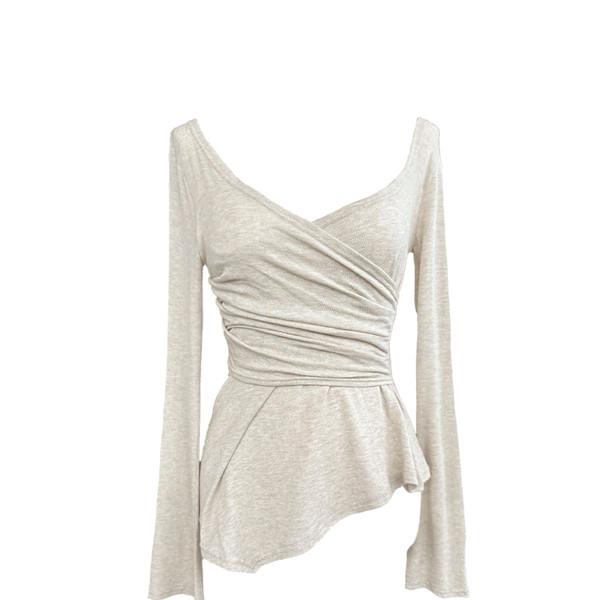 Dana unbalanced wrap shirring T (4colors)