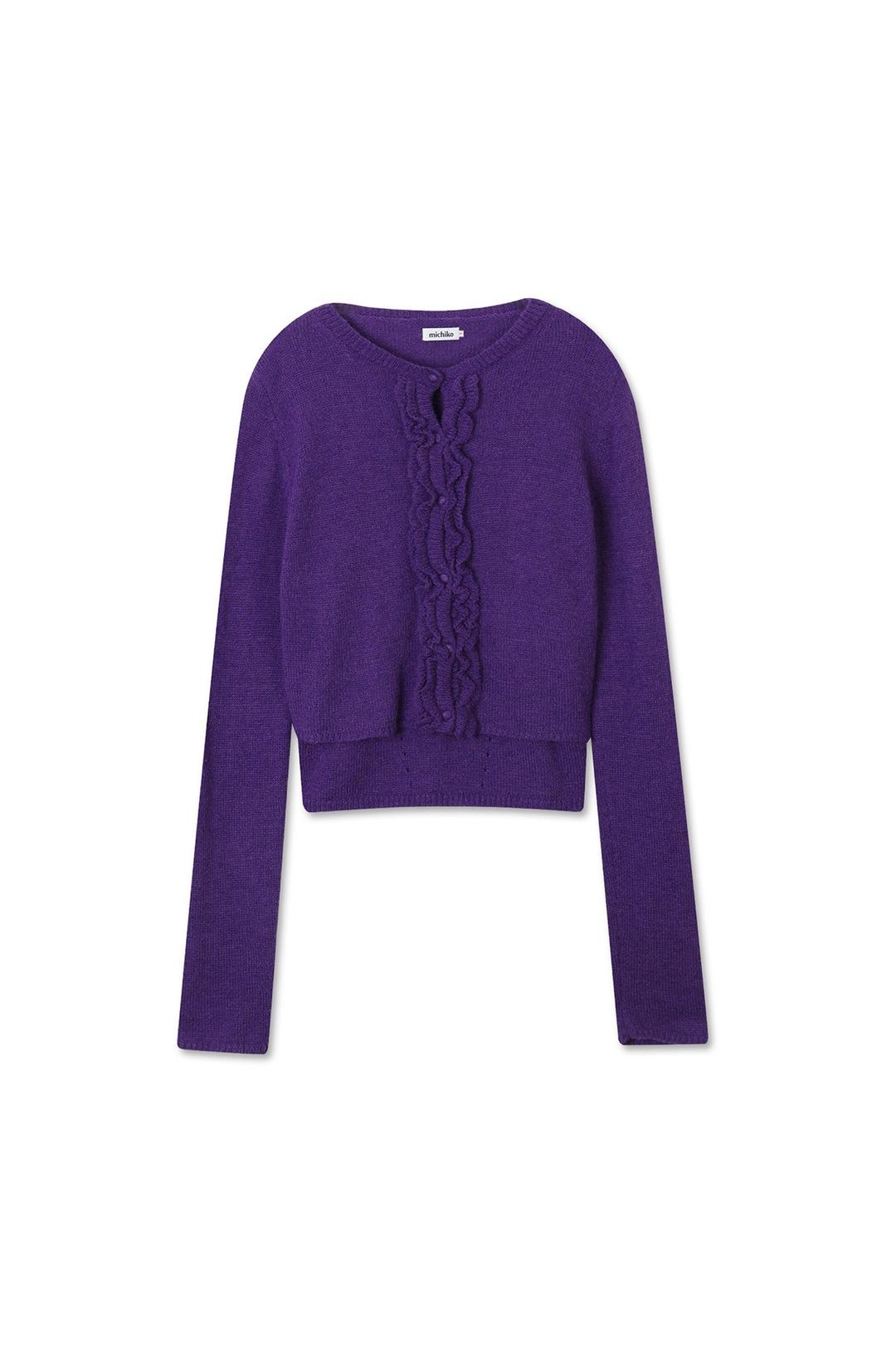 RUFFLE WOOL KNIT CARDIGAN SET VIOLET