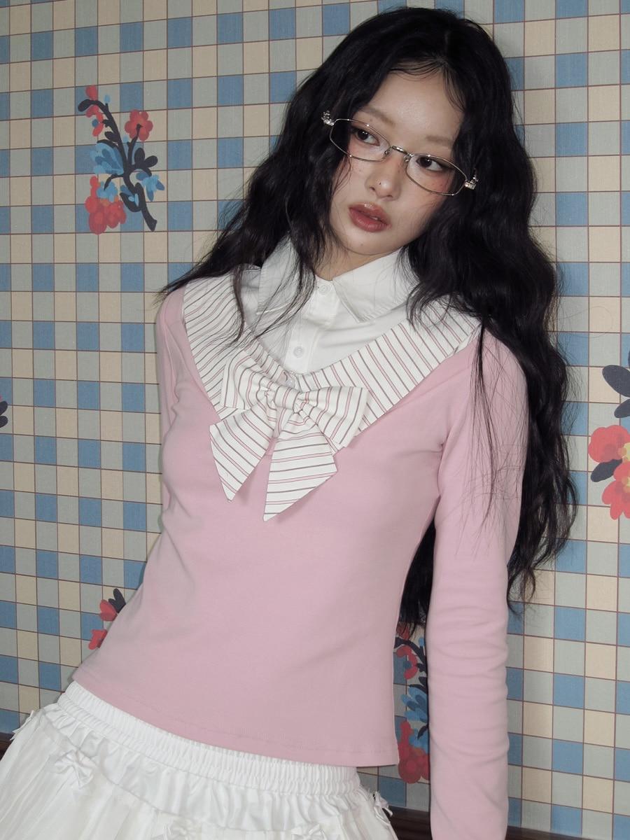 NO NUTS Romantic Ribbon Collar Sweet Top (2color)