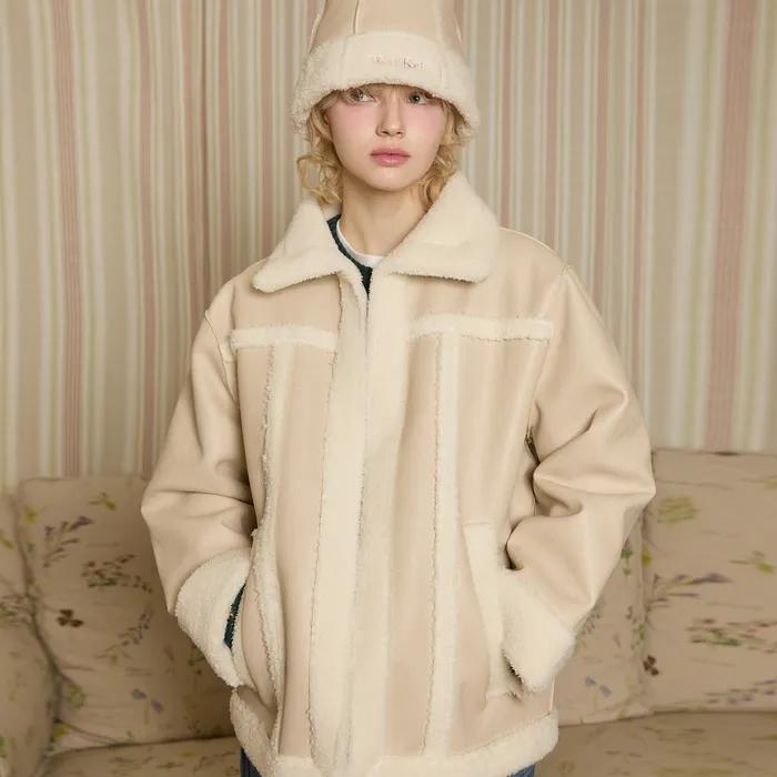 아티피셜 레더 무스탕 아이보리