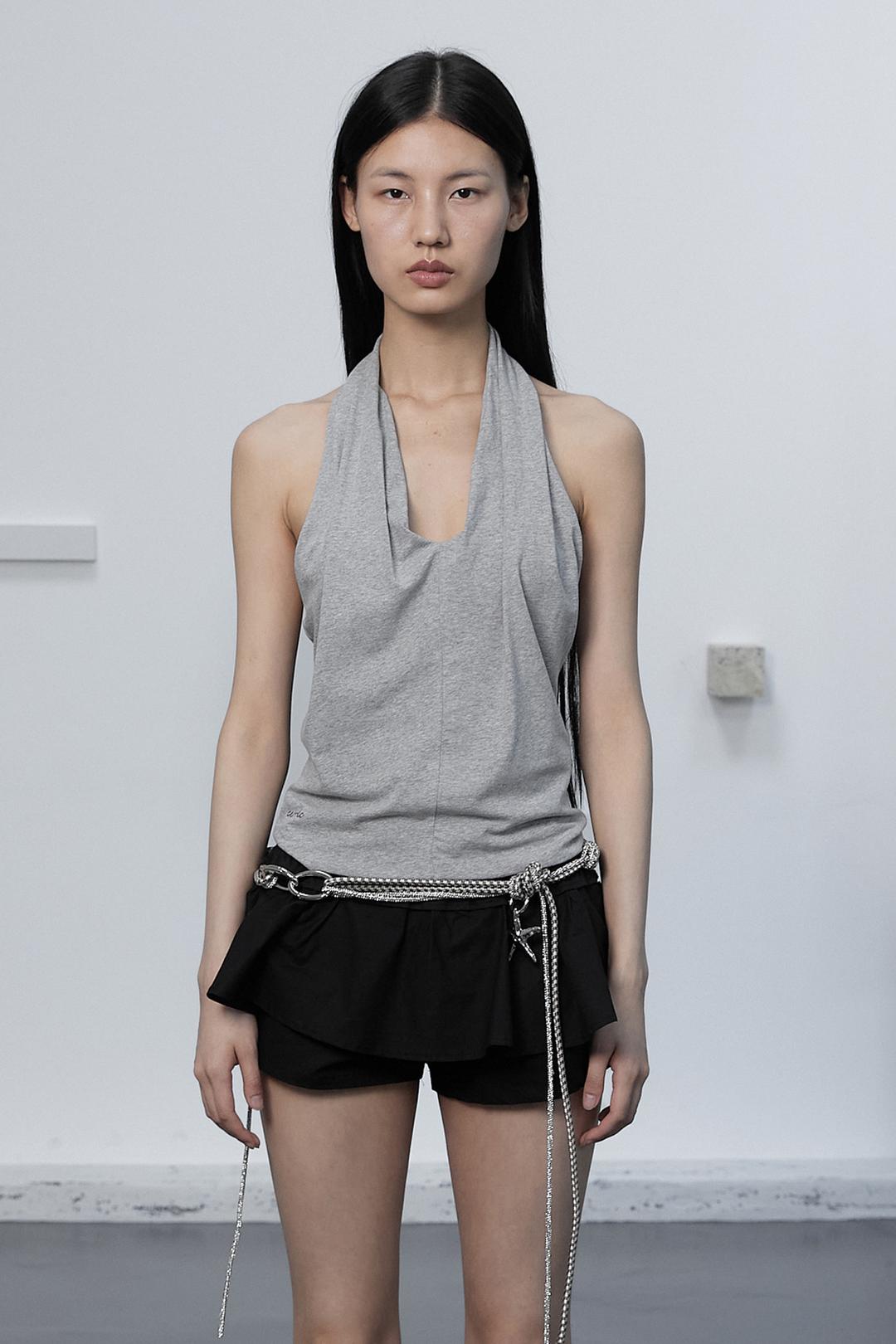 DRAPE HALTER NECK SLEEVELESS / MELANGE GRAY