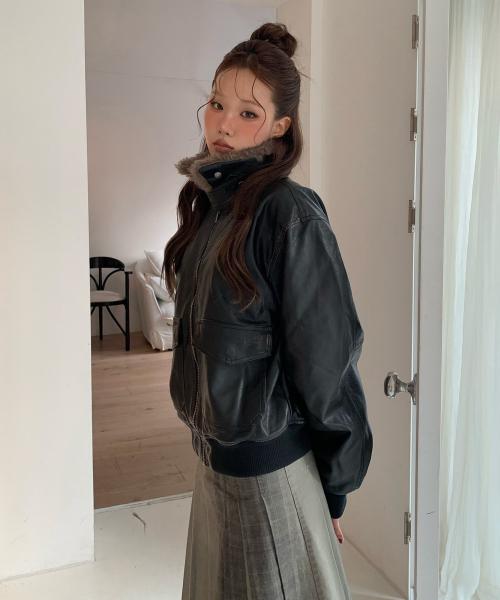VINTAGE WASHED FUR LEATHER JACKET-BRUSHED BROWN