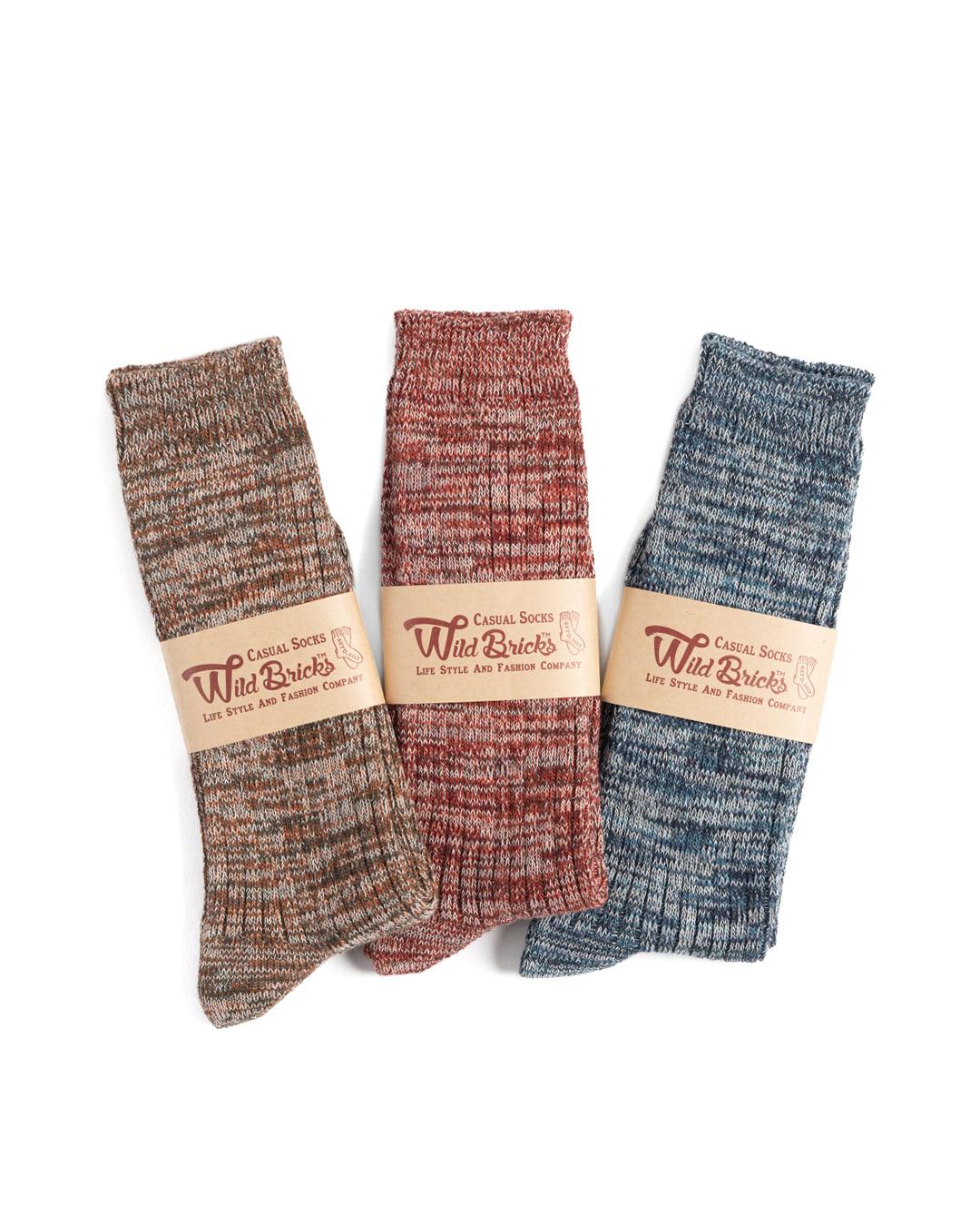 FCM COTTON MELANGE SOCKS SET (olive/red/blue)