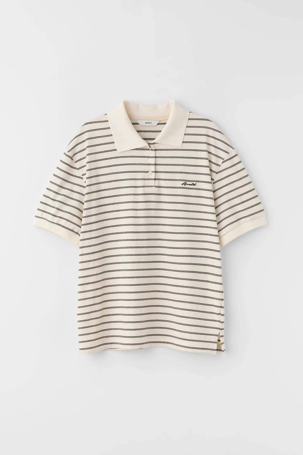 [6/10예약배송]G Rugby Stripe Collar Half Tshirt_Black