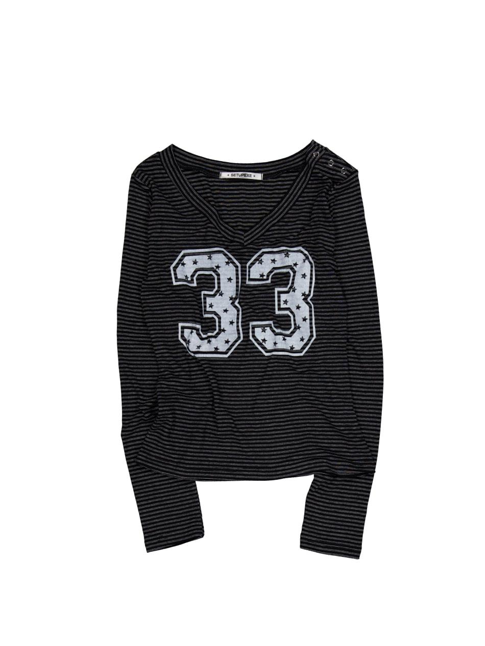33 STRIPE V-NECK TOP / BLACK