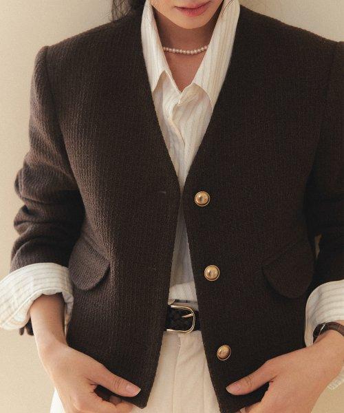 V-Neck Crop Tweed Jacket +2Colors