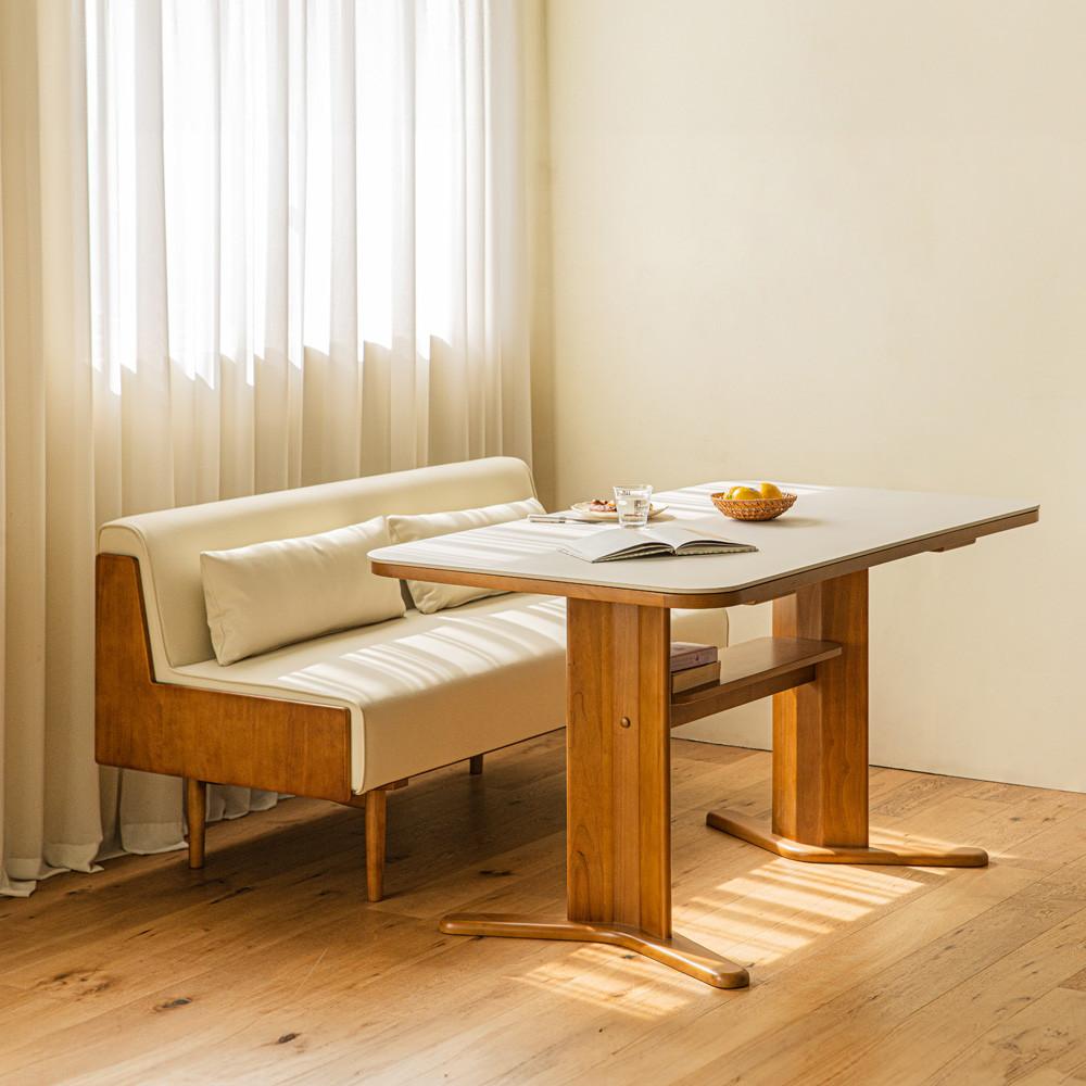 [희망일배송] 오아르 포세린 세라믹 리빙다이닝 4인 원목 식탁세트 (가죽소파1) : 레트로하우스