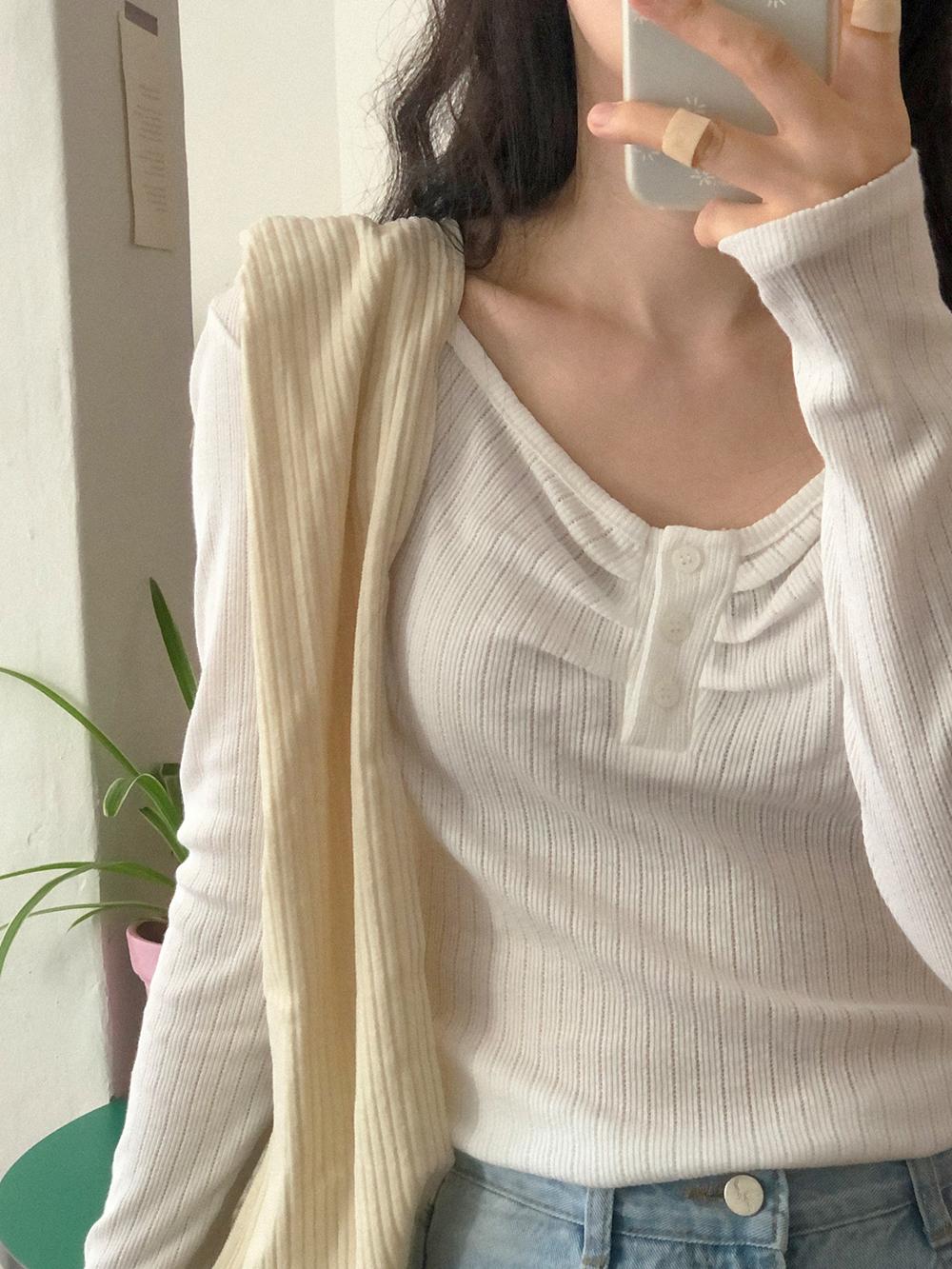 스프링콤마 코르 골지긴팔티셔츠