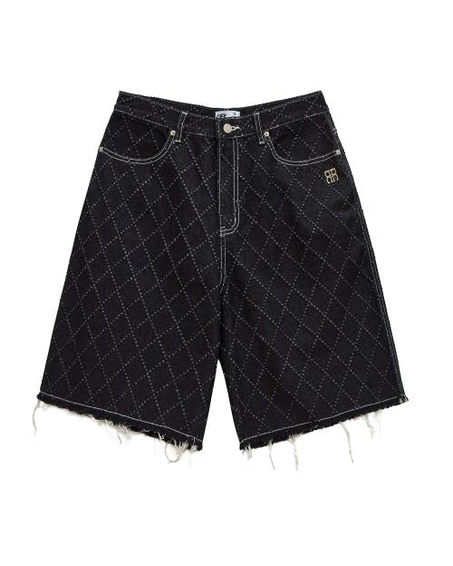 Diamond Punching Bermuda Pants - Black