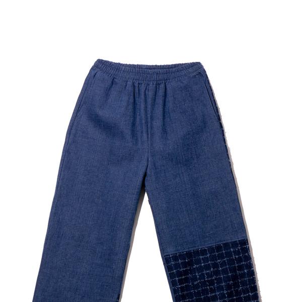 Grid patch denim pants Blue denim