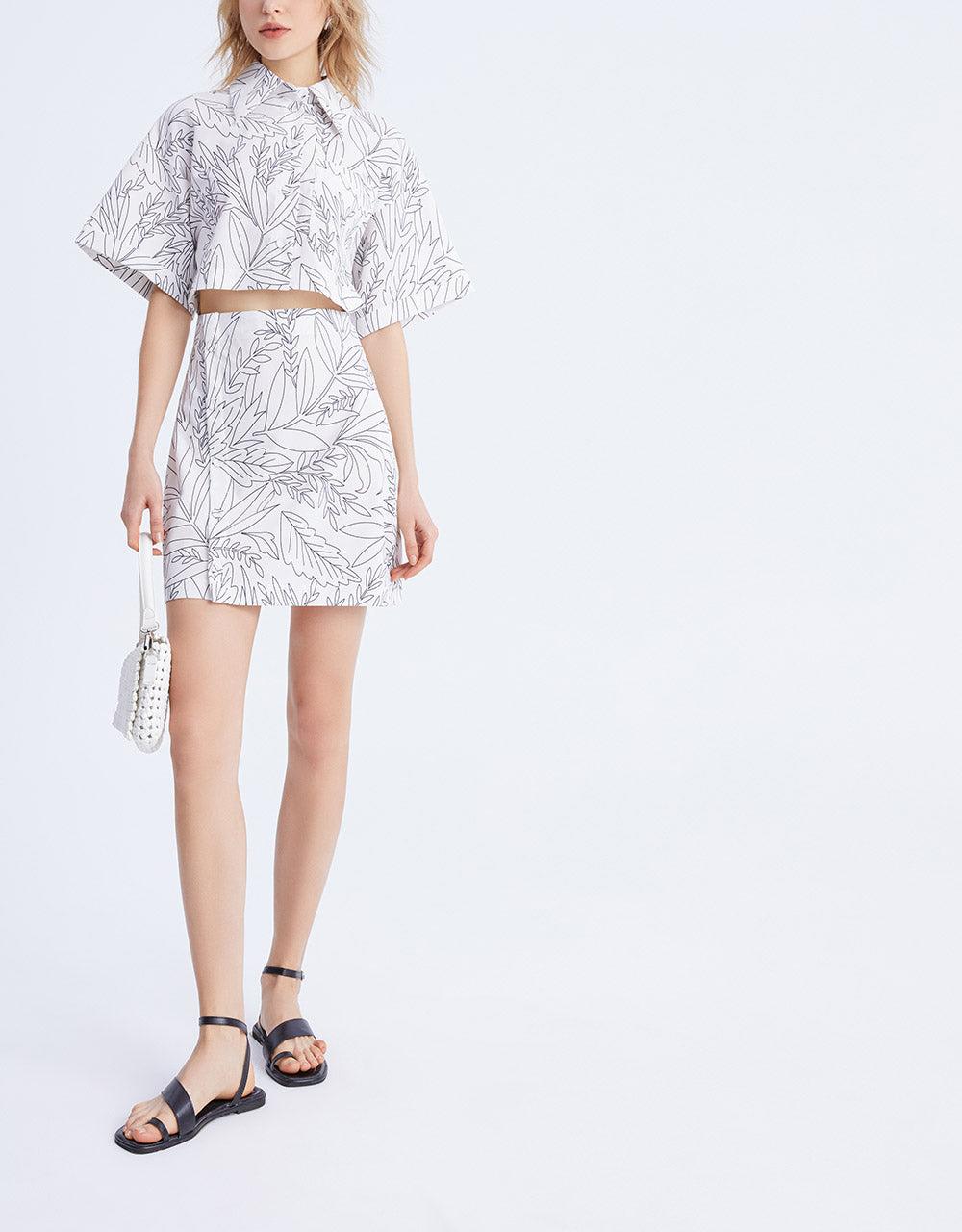 나뭇잎 프린트 드레스 - 화이트 프린팅 / XS