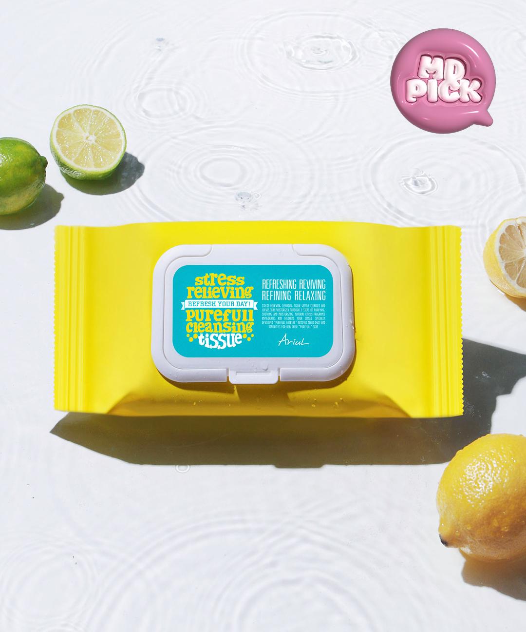 아리얼 [MD PICK][1+1] [닦아내는 클렌징] 아리얼 스트레스 릴리빙 퓨어풀 클렌징 티슈 80매
