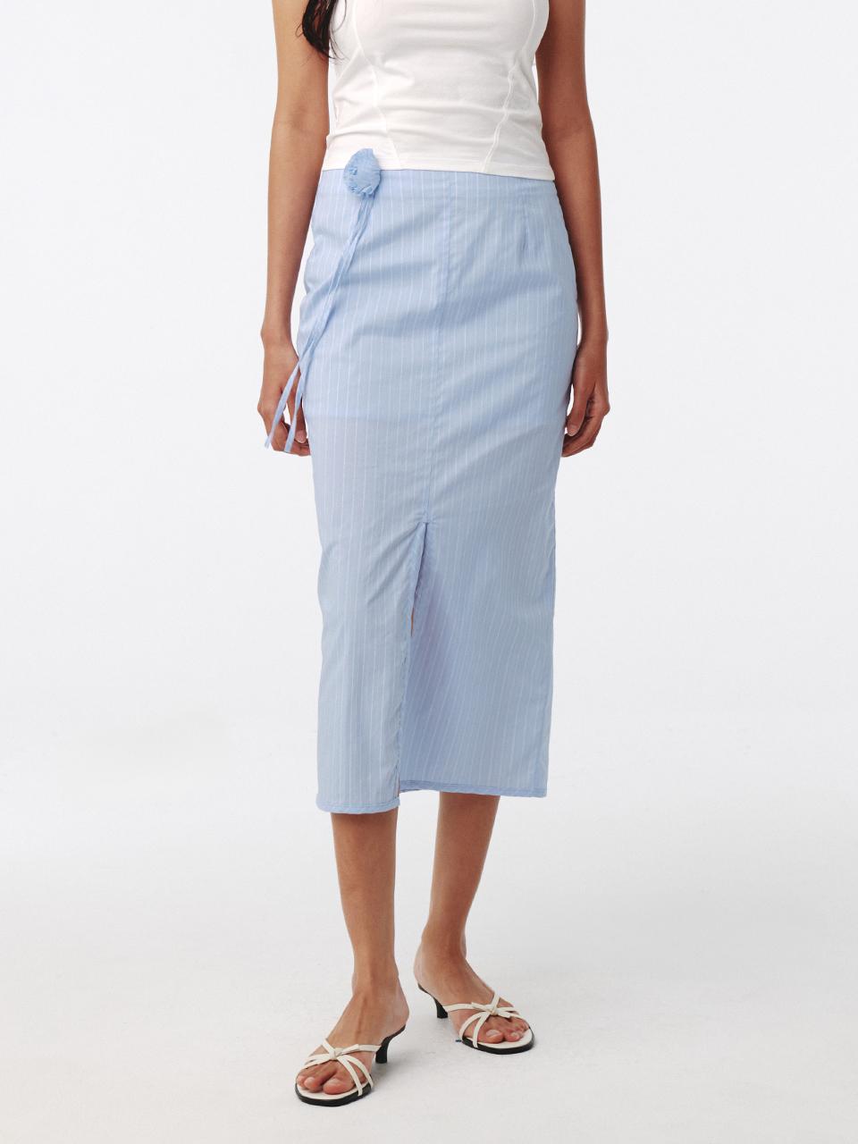 Stripe Corsage Long Skirt Sky Blue Stripe